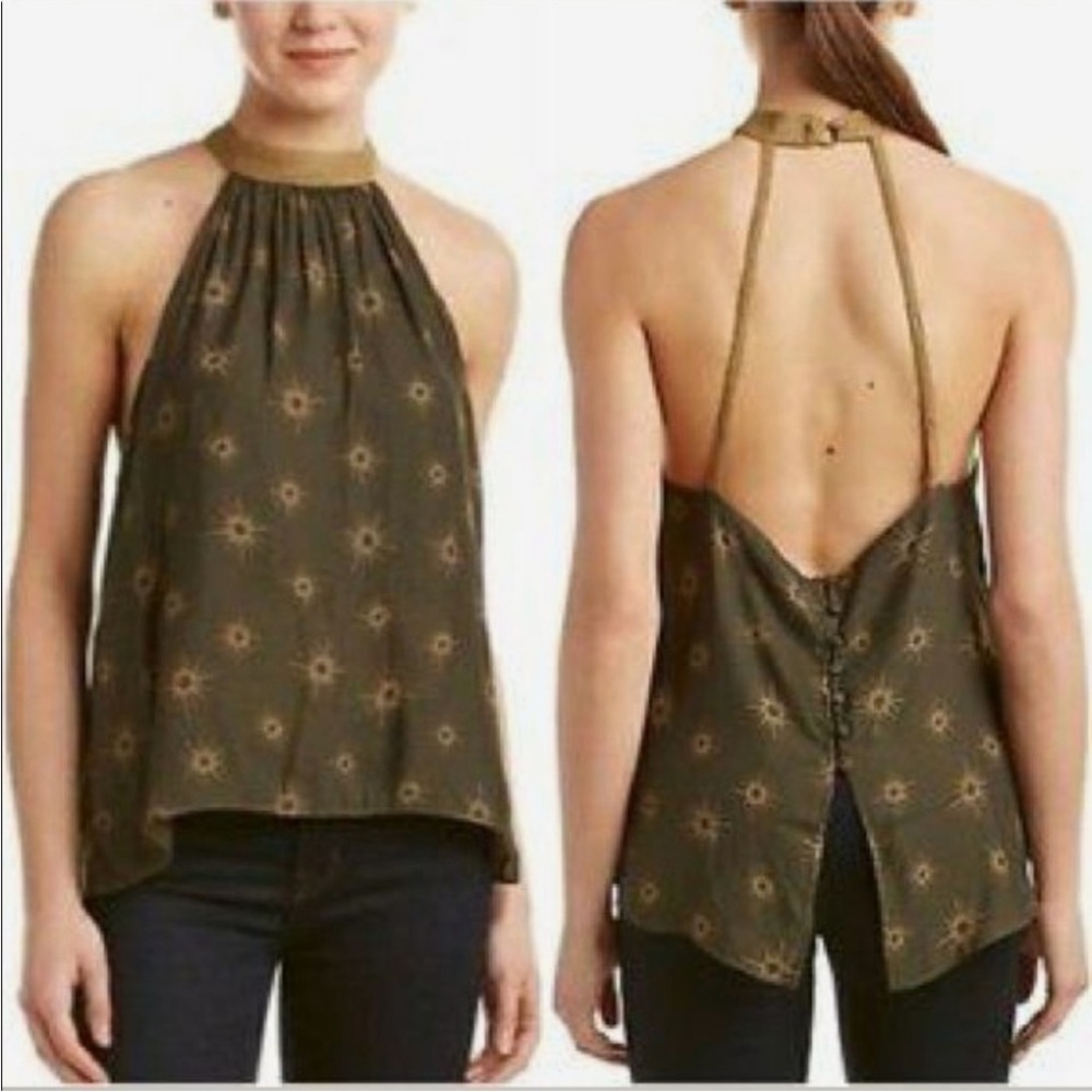 FREE PEOPLE Through The Night Halter Top Celestial Gold Sunburst  Open Back XS
